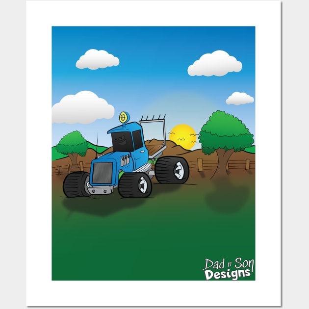 Blue Hunting Truck Cartoon Wall Art by Dad n Son Designs